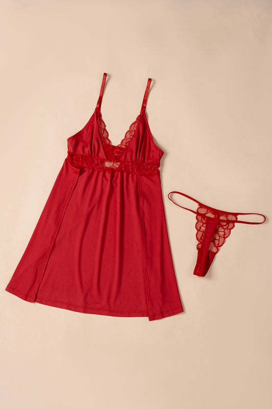 V-Neck Babydoll Lingerie Set with Thong - White Stag Clothing