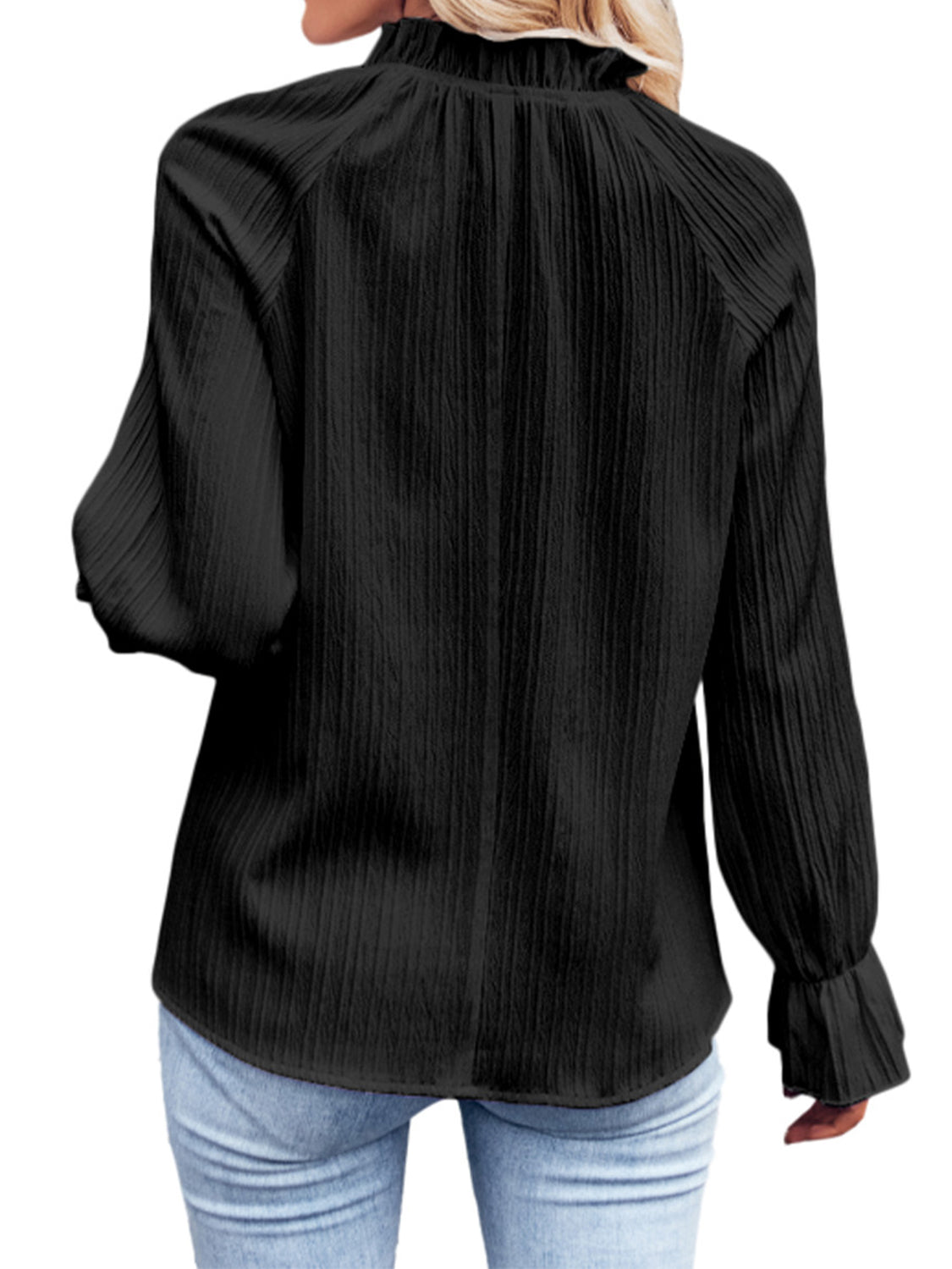 Ribbed Flounce Sleeve Blouse