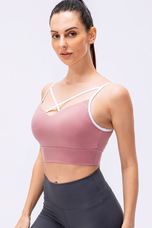 Contrast Crisscross Strap Sports Bra - White Stag Clothing