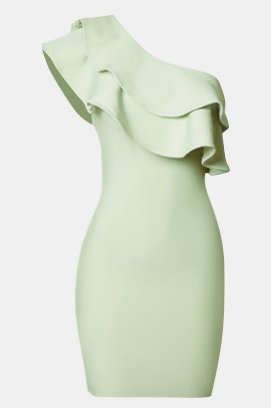 Ruffled One-Shoulder Bodycon Dress - White Stag Clothing