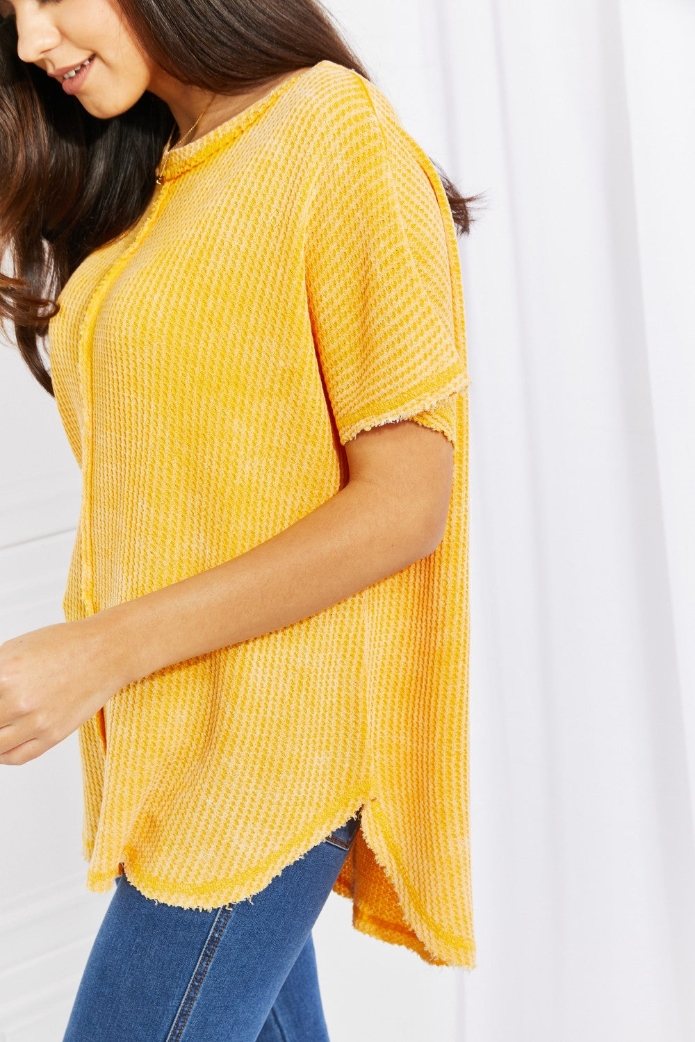 Start Small Washed Waffle Knit Top in Yellow Gold