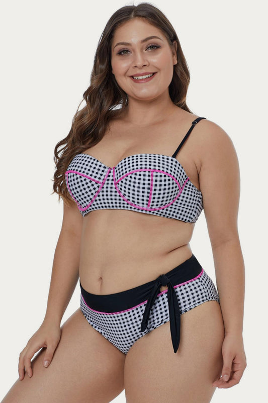 Tartan Printed Plus Size Bikini Set - White Stag Clothing