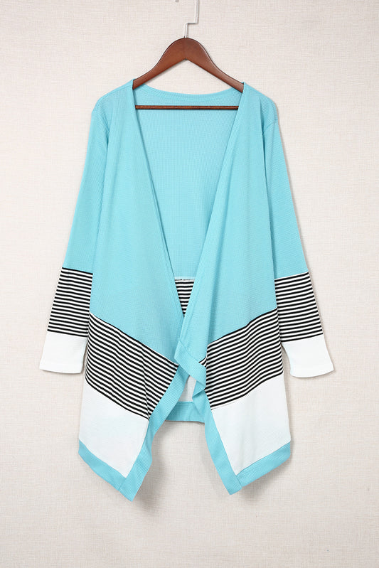 Striped Color Block Open Front Cardigan - White Stag Clothing