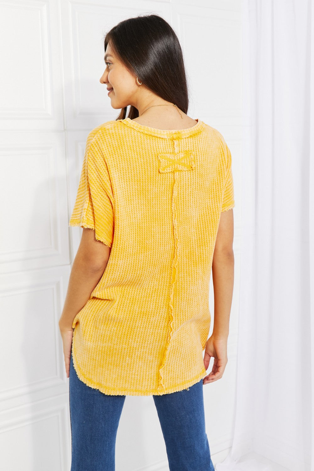 Start Small Washed Waffle Knit Top in Yellow Gold