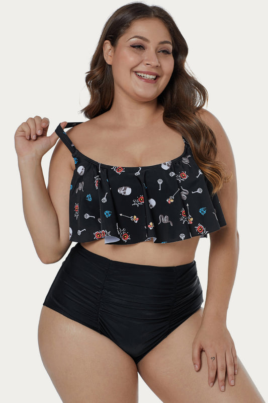 Print Hammock Flounce Bikini Set - White Stag Clothing