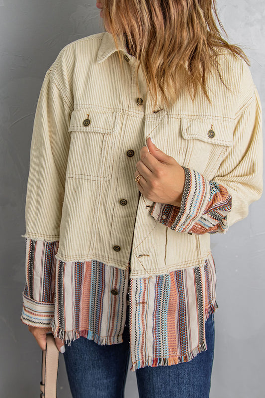 Striped Frayed Hem Corduroy Jacket - White Stag Clothing