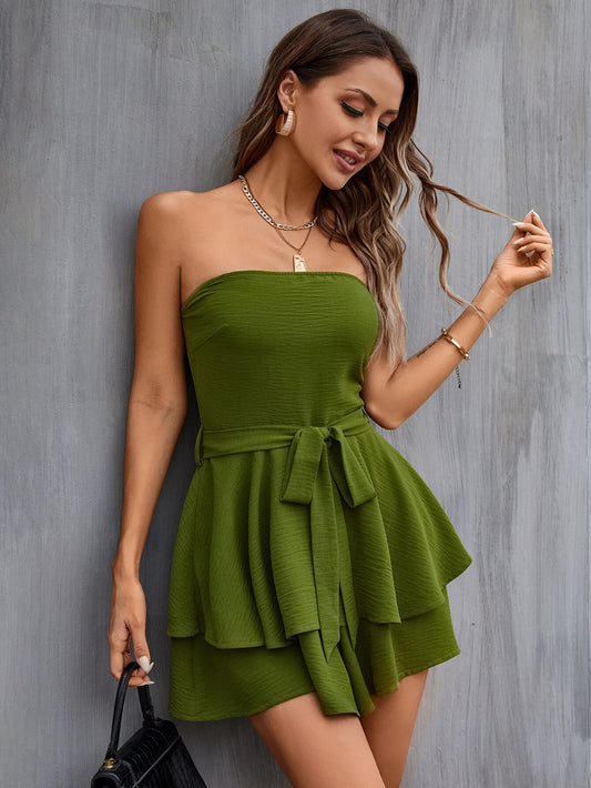 Strapless Belted Layered Romper - White Stag Clothing
