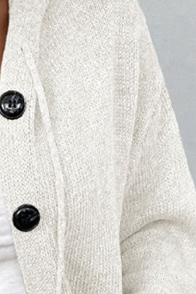 Drawstring Button Up Hooded Cardigan