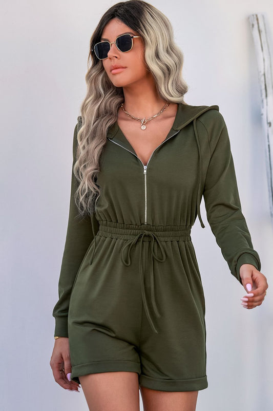 Zip Up Drawstring Detail Hooded Romper - White Stag Clothing