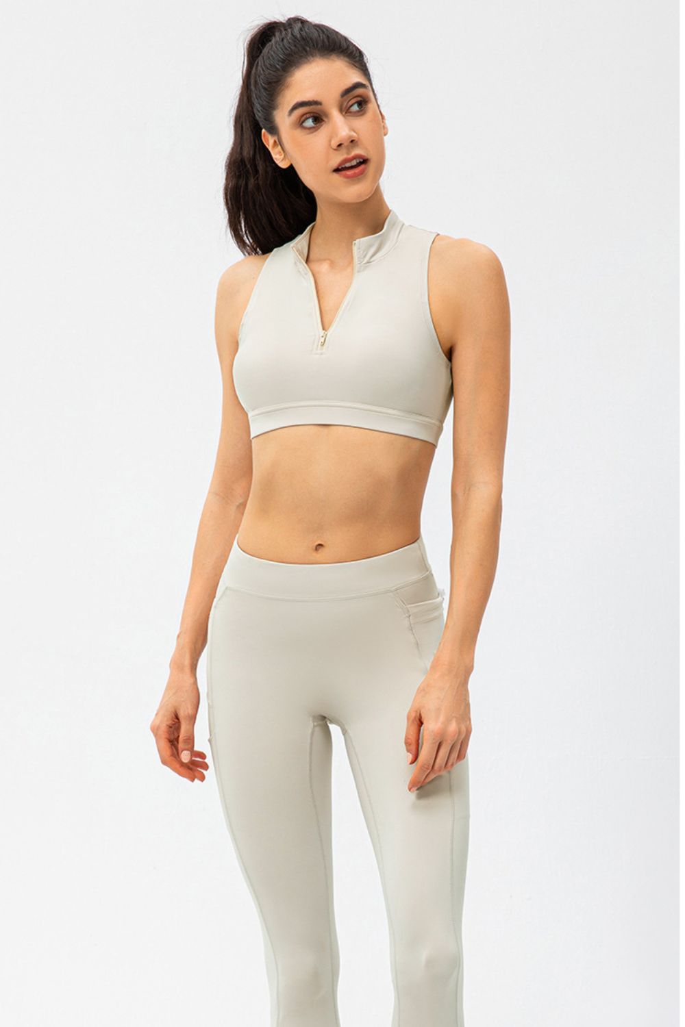 Quarter-Zip Open Back Cropped Yoga Tank - White Stag Clothing