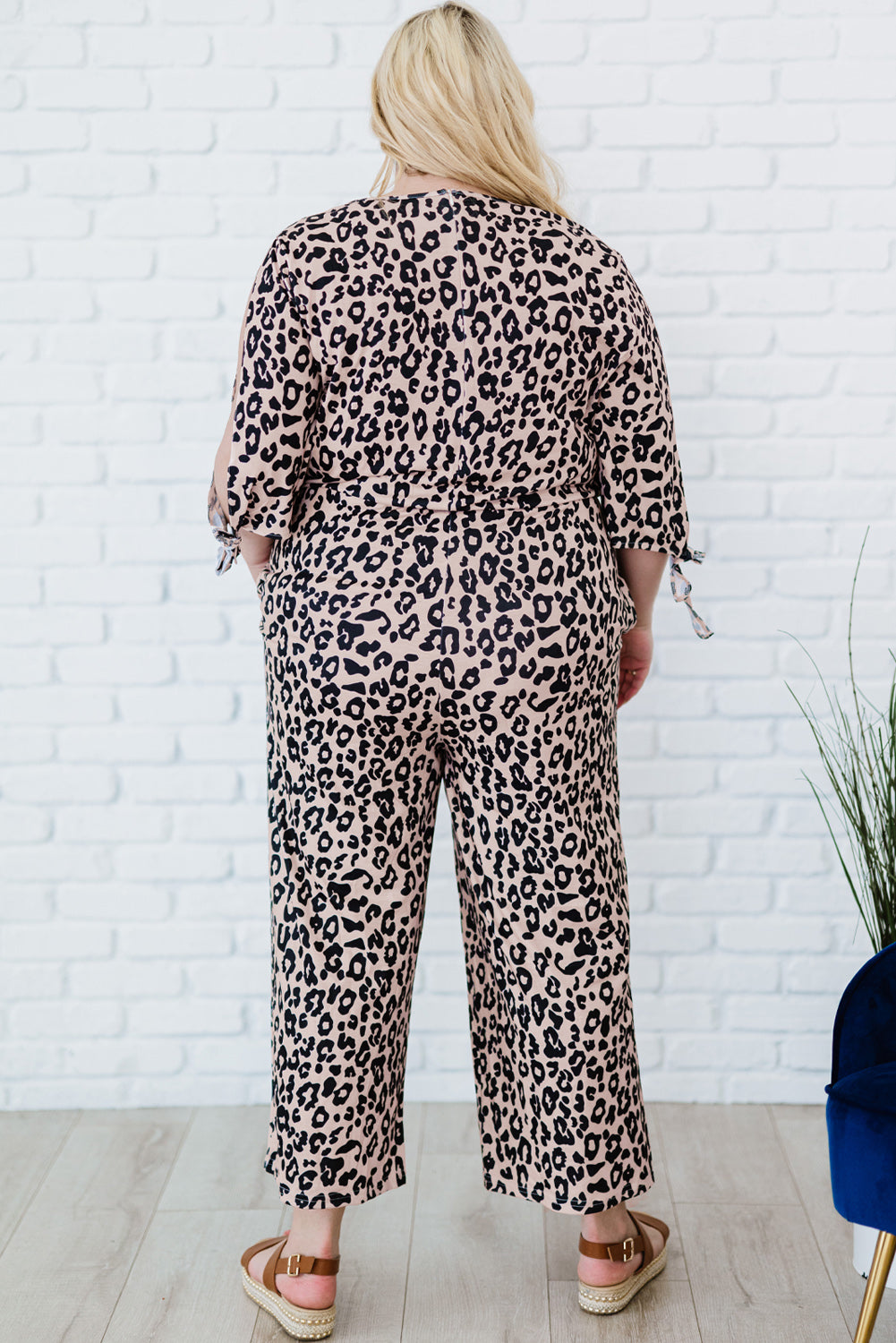 Plus Size Leopard Jumpsuit with Pockets - White Stag Clothing