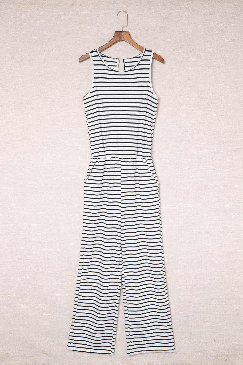 Striped Sleeveless Jumpsuit with Pockets - White Stag Clothing