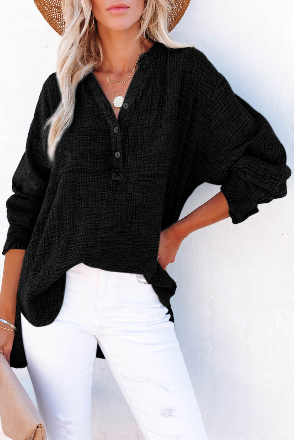 Buttoned Long Sleeve Blouse