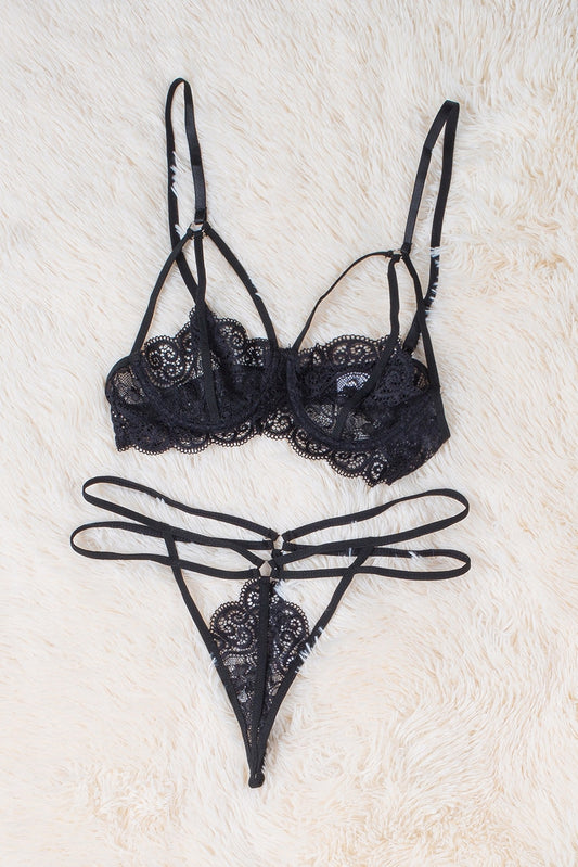 Adjustable Strappy Lace Bra and Panty Set - White Stag Clothing