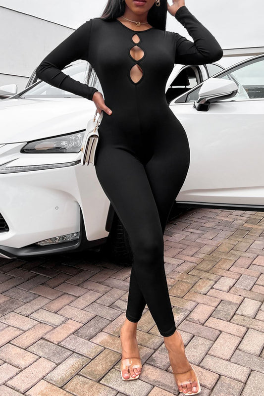 Cutout Round Neck Jumpsuit - White Stag Clothing