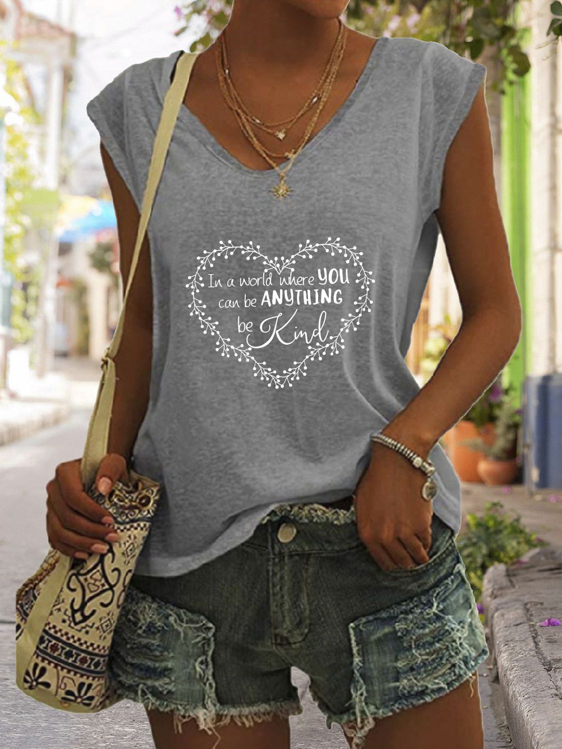 Full Size Heart Graphic V-Neck Tank