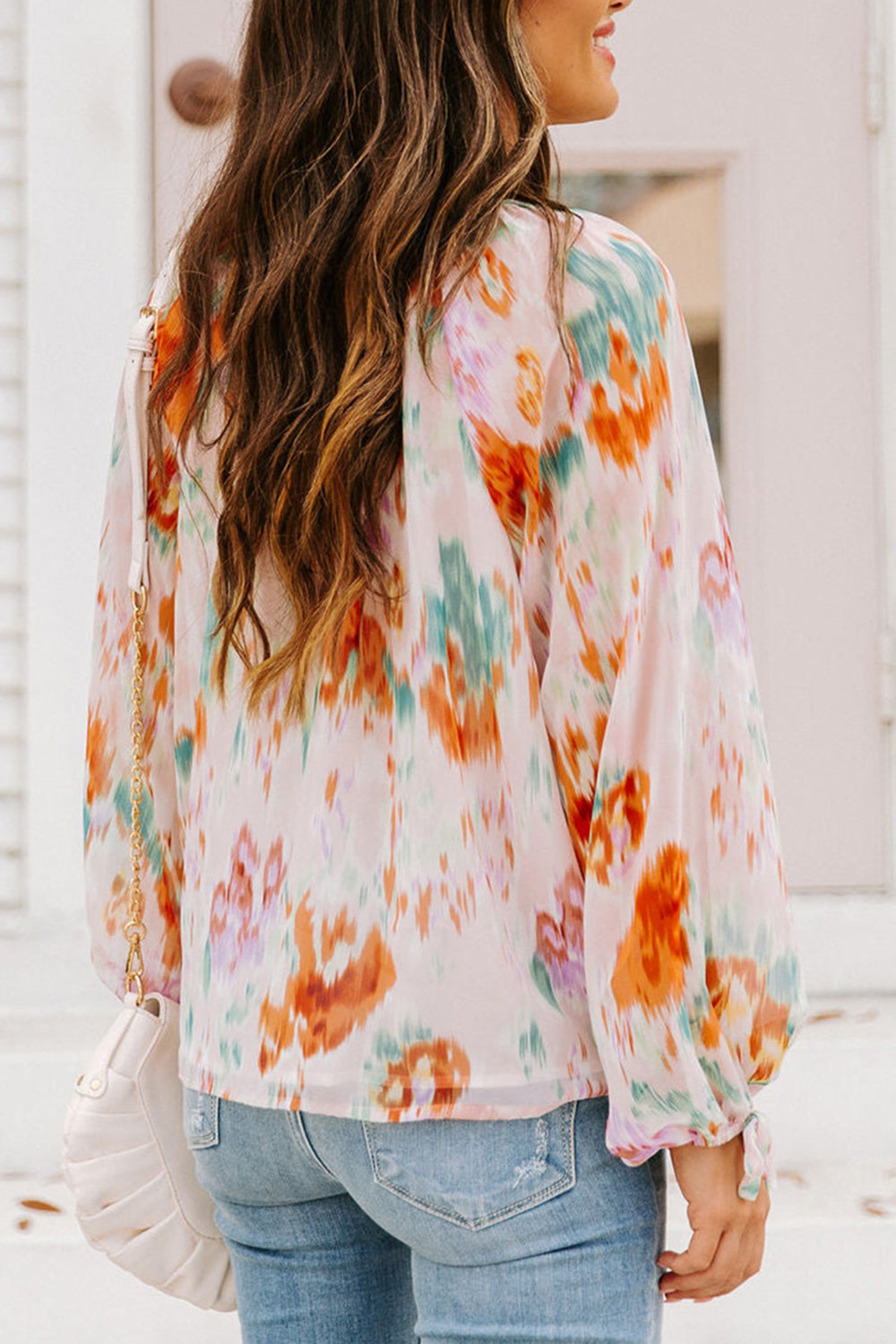 Printed Tie Neck Long Sleeve Blouse